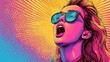© Pat J. - Color comic promo girl with loudspeaker fun