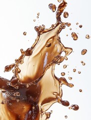 Poster - Dynamic splash of brown liquid against a clean white backdrop showcasing fluid motion and refreshing energy