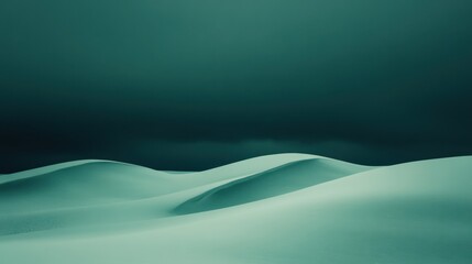 Poster - Serene Teal Landscape of Rolling Dunes Under a Moody Sky Capturing Tranquility and Minimalist Beauty with a Dreamy Atmosphere