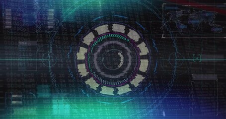 Poster - Central circular HUD interface rotating in dark HUD display, showing scrolling binary code