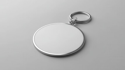 Poster - Elegant Silver Keychain Mockup on Gray Backdrop for Personalized Design and Branding Presentation Display Template