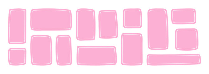 Poster - Set of hand-drawn rectangles, squares shapes. Freehand doodle pastel pink colored textbox frames.