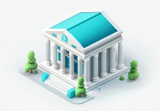 Isometric Low Poly Classical Building with Teal Roof