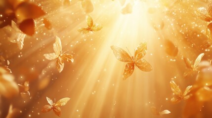 Poster - Golden butterflies dance in a sunlit dreamscape ethereal light rays illuminate delicate wings creating a magical atmosphere warm tones evoke serenity