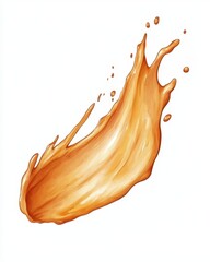Poster - Dynamic splash of amber liquid on white background creating a sense of motion and energy in a clean style