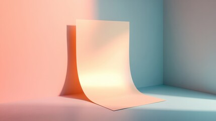 Poster - Abstract Minimalist Studio Shot of Curved Paper Sheet in Corner with Soft Light and Pastel Colors for Product Mockup and Presentation