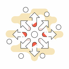 Poster - Dynamic arrows and circles in glossy flow represent movement and direction, conveying sense of energy and change, on white background, commercial use