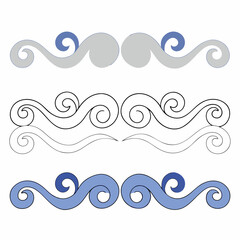 Poster - Wavy loops and swirl accents in clean vector design, showcasing elegance and fluidity in various shades of blue, on white background, commercial use