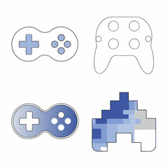 Poster - Seamless gaming icons featuring various controller designs in blue tones, perfect for digital projects, on white background, commercial use