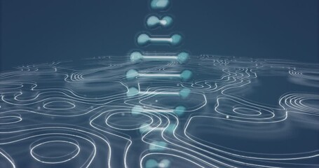 Poster - Vertical glowing cyan nodes being animated over contour grid in 3D render, with dotted data streams