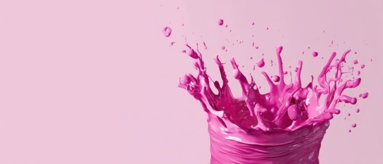 Poster - Vibrant pink paint explosion against a soft pink backdrop showcasing dynamic movement and artistic expression creating a visually striking composition
