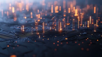 Poster - Glowing Digital Network World Map with Cityscape