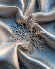 Poster - Sparkling Snowflake Ornament on Luxurious Silver Satin Fabric for Festive Holiday Season Celebration
