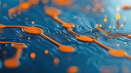 Poster - Abstract Digital Landscape with Glowing Blue and Orange Data Streams