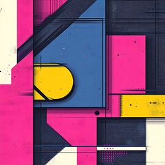 Poster - Abstract geometric art with vibrant pink, yellow, and blue shapes