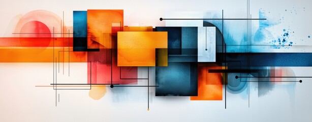 Fototapete - Strategic business mapping abstract uses watercolor design elements in a 1-giixel standard with vibrant colors and clean geometric lines, creating a visual plan.