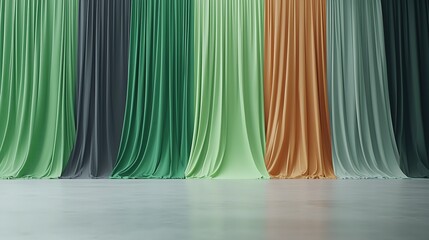 Poster - Vibrant Red Green Orange Curtains on Teal Floor