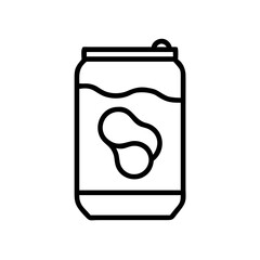 Poster - Outline drawing of a beverage can with a wavy liquid line and a bean shaped logo in the center front