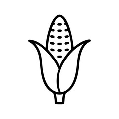 Poster - Illustration of an ear of corn with husk, depicted in a simple black outline style on white background