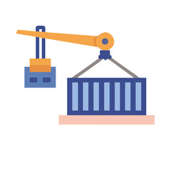 Poster - Simple Illustration of a Crane Lifting a Shipping Container for Transport