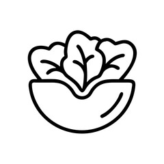 Poster - A simplistic line drawing depicting a bowl filled with leafy greens, presented in black and white outline