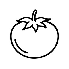 Poster - Outline drawing of a single tomato with stem and leaves in black and white minimalist style illustration