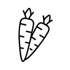 Poster - Two carrots with stems outline illustration, simple black and white vegetable drawing, healthy eating concept