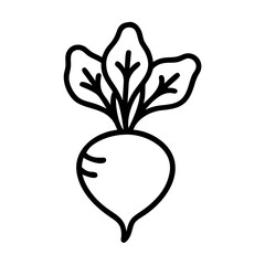 Poster - Illustration of a beet with leaves in black outline on a white background in a simple vector style