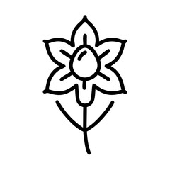 Poster - a simple line drawing of a flower with five petals and a central oval shape on a stem design element