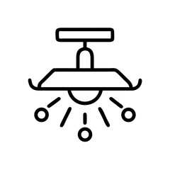 Poster - Outline drawing of a ceiling light fixture with a shade and decorative light orbs hanging below it shown