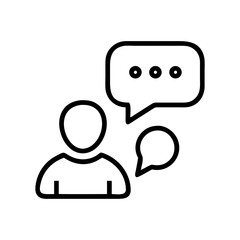 Poster - Person icon with speech bubbles indicating conversation or communication in a simple line drawing style