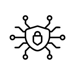 Poster - Security shield with padlock and network connections line drawing