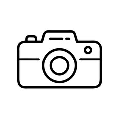 Poster - Illustration of a simple black and white camera with a lens and a button in a minimalist style