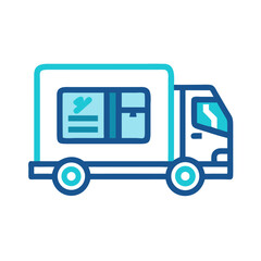 Poster - Blue Delivery Truck Icon on Black Background for Logistics Concepts