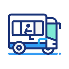 Poster - Blue Delivery Truck Vector Icon Illustration with Driver, Transportation