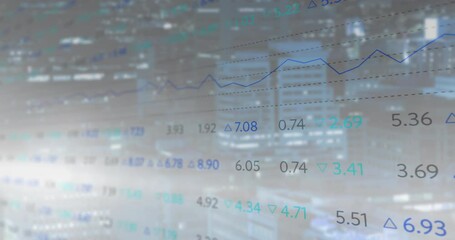 Poster - Animated illustration displaying floating numeric values with delta symbols tracing blue line chart