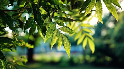 Wall Mural - Sunlit Green Canopy: Close-up of leaves illuminated by sunlight, creating a fresh and vibrant natural scene.