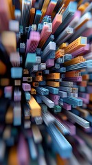 Poster - Abstract Futuristic Cityscape of Colorful Geometric Blocks