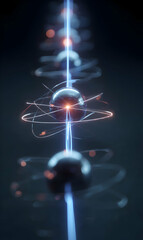 Poster - Intricate atom model representing controlled nuclear reactions and energy flow through scientific process