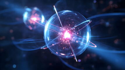 Poster - Abstract depiction of atoms interacting and releasing energy in a controlled environment concept