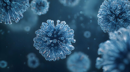 Poster - Intricate microscopic view exhibiting a swarm of virus particles against a gradient backdrop