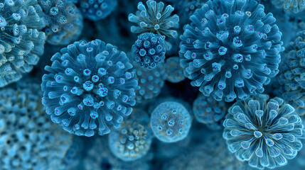 Poster - Detailed microscopic visualization of various virus particles displaying intricate protein structures formations
