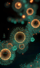 Poster - Artistic representation unveils complex viral structures rendered in vibrant hues for scientific visualization