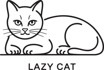 Wall Mural - a serene black line art drawing of a relaxed cat laying down with a content gaze created in continuo