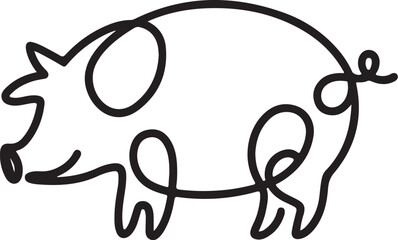 an abstract minimalist black line drawing of a pig rendered in continuous sketch style showing a sil