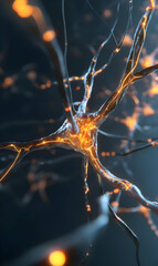 Poster - Vibrant neuron rendering displaying network interconnections with glowing energy impulse activity