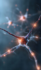 Poster - Intricate neuronal network visualized, showcasing vibrant synapses and electrical activity signaling communication