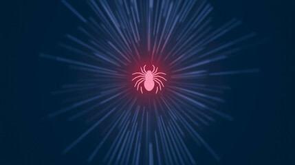 Poster - Abstract illustration of a spider with glowing effects on a dark background, representing danger and fear, digital art concept