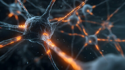 Poster - Vivid neural network illustration depicting synaptic connections transmitting electrical impulses creatively