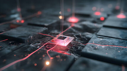 Poster - Conceptual representation of futuristic nanotechnology integration within organic material interface